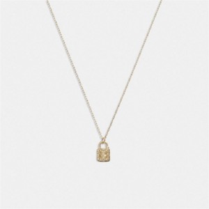 Coach 14 K Gold Quilted Signature Padlock Pendant Necklace Gold | COH866103