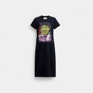 Coach 90's T Shirt Dress In Organic Cotton Navy | COH866070