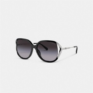 Coach Bandit Oversized Square Sunglasses Schwarz Silber | COH866352
