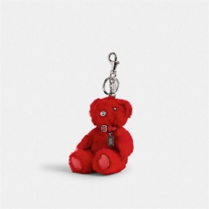 Coach Bear Bag Charm In Signature Shearling Silber Rot Mehrfarbig | COH866472