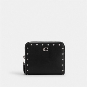Coach Billfold Wallet With Rivets Silber Schwarz | COH865617