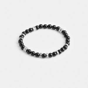 Coach Black Onyx Beaded Disk Bracelet Silber Schwarz | COH867008
