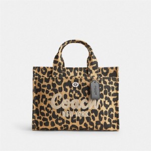 Coach Cargo Tote Bag With Leopard Print Silber Leopard | COH865102