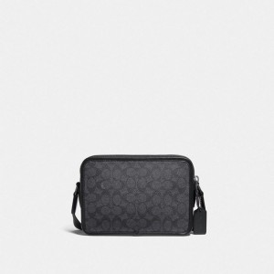 Coach Charter Crossbody Bag 24 In Signature Canvas Schwarz Kupfer Grau | COH866595