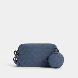 Coach Charter Slim Crossbody In Signature Canvas Jacquard Navy | COH866566