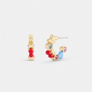 Coach Cherry And Heart Multi Charm Huggie Earrings Gold Mehrfarbig | COH866222