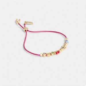 Coach Cherry And Heart Multi Charm Leather Slider Bracelet Gold Mehrfarbig | COH866228