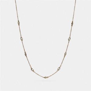 Coach Classic Crystal Pearl Necklace Gold | COH866161