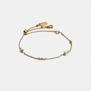 Coach Classic Crystal Pearl Slider Bracelet Gold | COH866166
