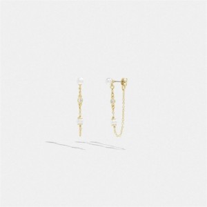 Coach Classic Pearl Chain Earrings Gold | COH866107