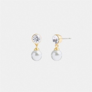 Coach Classic Pearl Drop Earrings Gold | COH866137