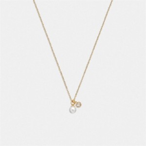 Coach Classic Pearl Pendant Necklace Gold | COH866192