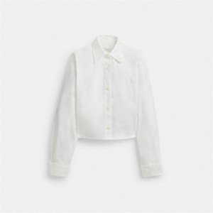 Coach Cropped Button Up Shirt Weiß | COH865983
