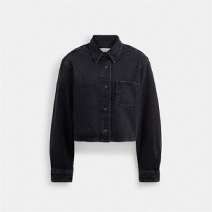 Coach Cropped Denim Button Down In Organic Cotton Schwarz | COH865986