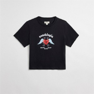 Coach Cropped Tee: Floating Heart Schwarz | COH865973