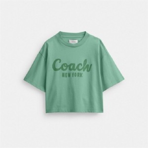 Coach Cursive Signature Cropped T Shirt Grün | COH865994
