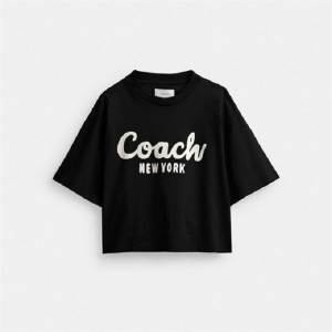 Coach Cursive Signature Cropped T Shirt Schwarz | COH865996