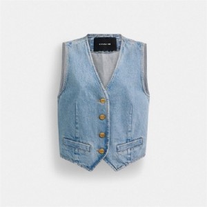 Coach Denim Vest In Organic Cotton Blau | COH865987