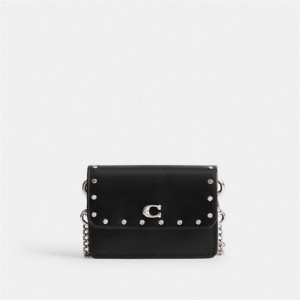 Coach Essential Half Flap Card Case With Rivets Silber Schwarz | COH865574