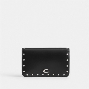 Coach Essential Slim Card Case With Rivets Silber Schwarz | COH865583