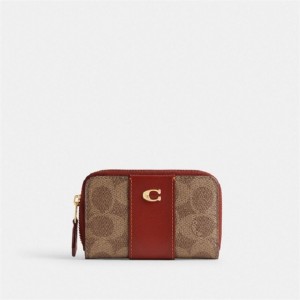 Coach Essential Small Zip Around Card Case In Signature Canvas Braun Rot | COH865584