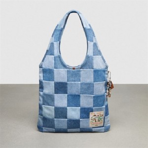 Coach Flat Tote In Denim Checkerboard Blau | COH865083