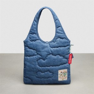 Coach Flat Tote With Cloud Quilting Blau | COH865107