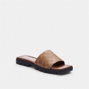 Coach Florence Sandal In Signature Canvas Khaki Dunkel | COH865887