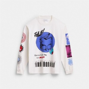 Coach Graphic Long Sleeve T Shirt In Organic Cotton Weiß Weiß | COH866009