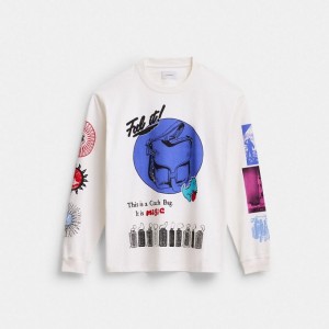 Coach Graphic Long Sleeve T Shirt In Organic Cotton Weiß Weiß | COH866931