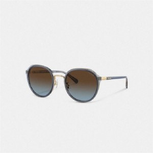 Coach Hangtag Geometric Round Sunglasses Braun Blau Grau | COH866324