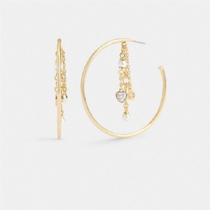 Coach Heart Charm Hoop Earrings Gold | COH866225
