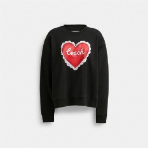 Coach Heart Crewneck Sweater Schwarz | COH865979