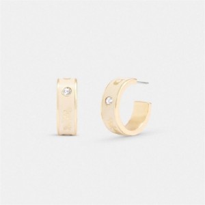 Coach Horse And Carriage Enamel Huggie Earrings Gold | COH866224