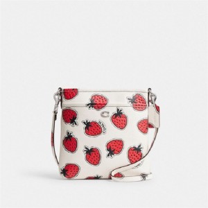 Coach Kitt Messenger Crossbody Bag With Strawberry Print Silber Mehrfarbig | COH865377