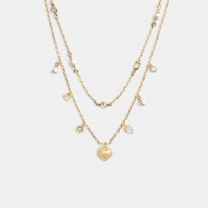 Coach Layered Heart Charm Necklace Gold | COH866208