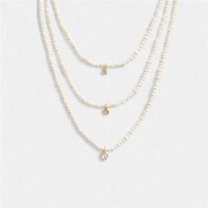 Coach Layered Pearl Charm Necklace Gold | COH866207