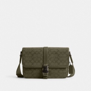 Coach League Messenger Bag In Signature Canvas Jacquard Grün | COH866617