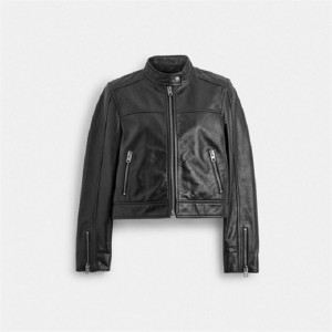 Coach Leather Racing Jacket Schwarz | COH865928