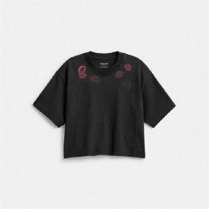 Coach Lip Print Cropped T Shirt Schwarz | COH865956