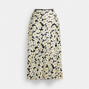 Coach Long Floral Midi Skirt Schwarz | COH866041