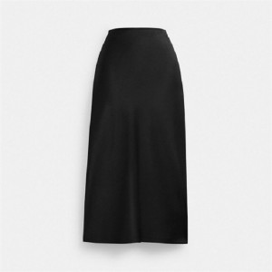 Coach Long Satin Midi Skirt Schwarz | COH866040