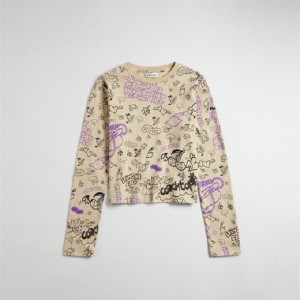 Coach Long Sleeve T Shirt: Comic Book Print Hellbeige | COH865972
