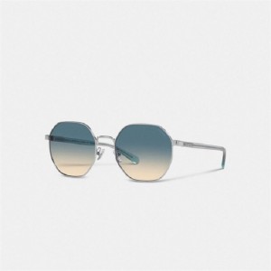 Coach Metal Hexagon Sunglasses Blau Gelb | COH866388
