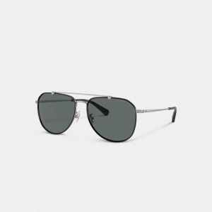 Coach Metal Windsor Pilot Sunglasses Schwarz Grau | COH867081