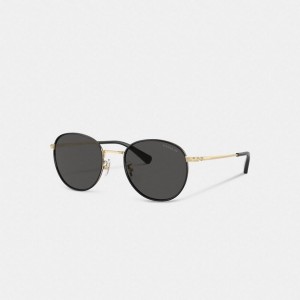 Coach Metal Windsor Round Sunglasses Schwarz Hellgold | COH867055