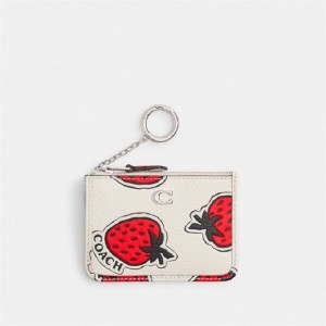 Coach Mini Skinny Id Case With Strawberry Print Silber Mehrfarbig | COH865576