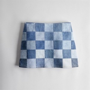 Coach Mini Skirt In Denim Checkerboard Blau Mehrfarbig | COH866035