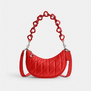 Coach Mira Shoulder Bag With Pillow Quilting And Heart Strap Silber Rot | COH864979
