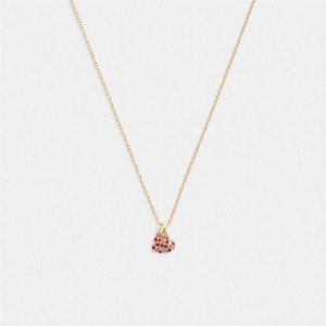 Coach Pavé Heart Pendant Necklace Gold Rosa Mehrfarbig | COH866116